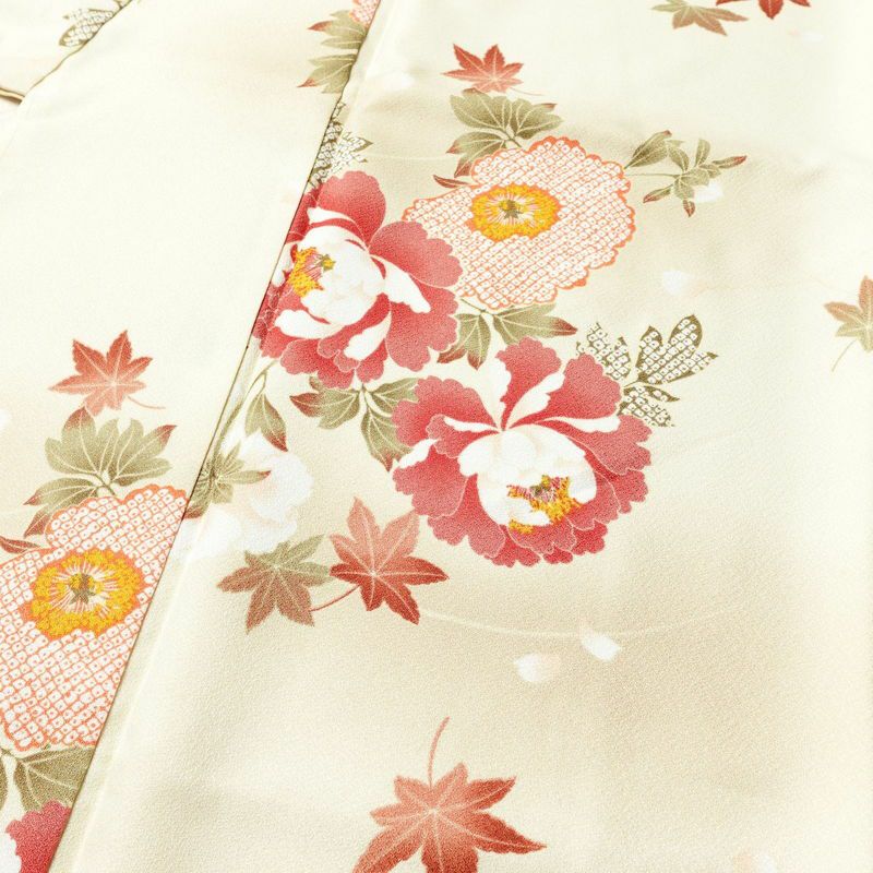 小紋 しつけ糸付き ポリエステル 花柄 袷仕立て 身丈167cm 裄丈68cm クリーム_画像5