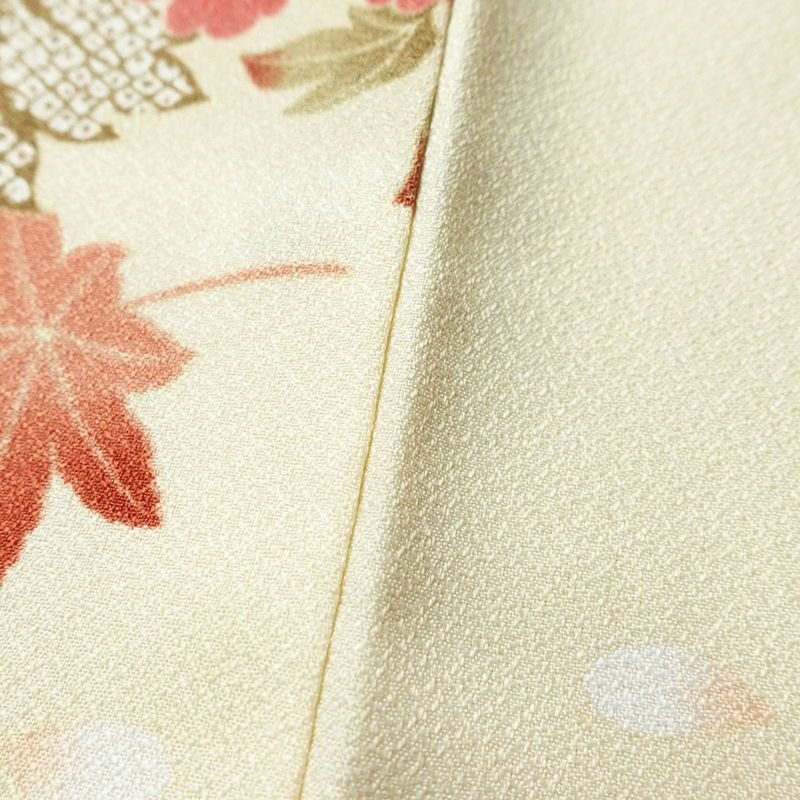 小紋 しつけ糸付き ポリエステル 花柄 袷仕立て 身丈167cm 裄丈68cm クリーム_画像9