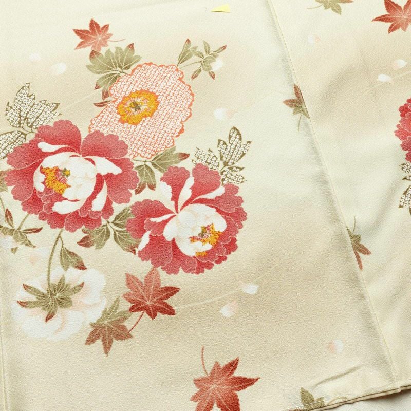 小紋 しつけ糸付き ポリエステル 花柄 袷仕立て 身丈167cm 裄丈68cm クリーム_画像11