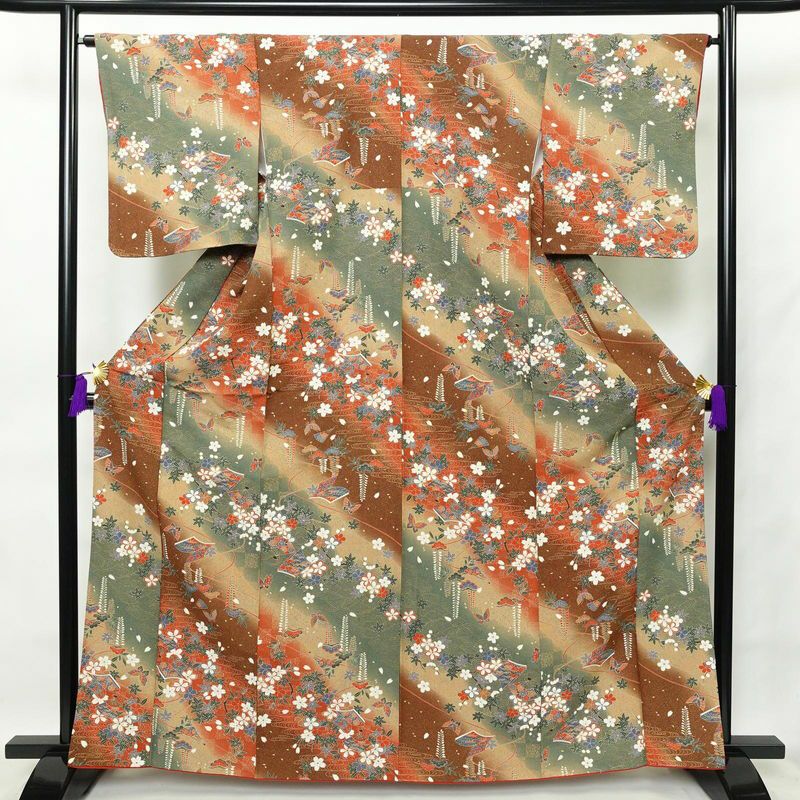 小紋 良品 ポリエステル 古典柄 袷仕立て 身丈164cm 裄丈65cm 多色使い_画像1