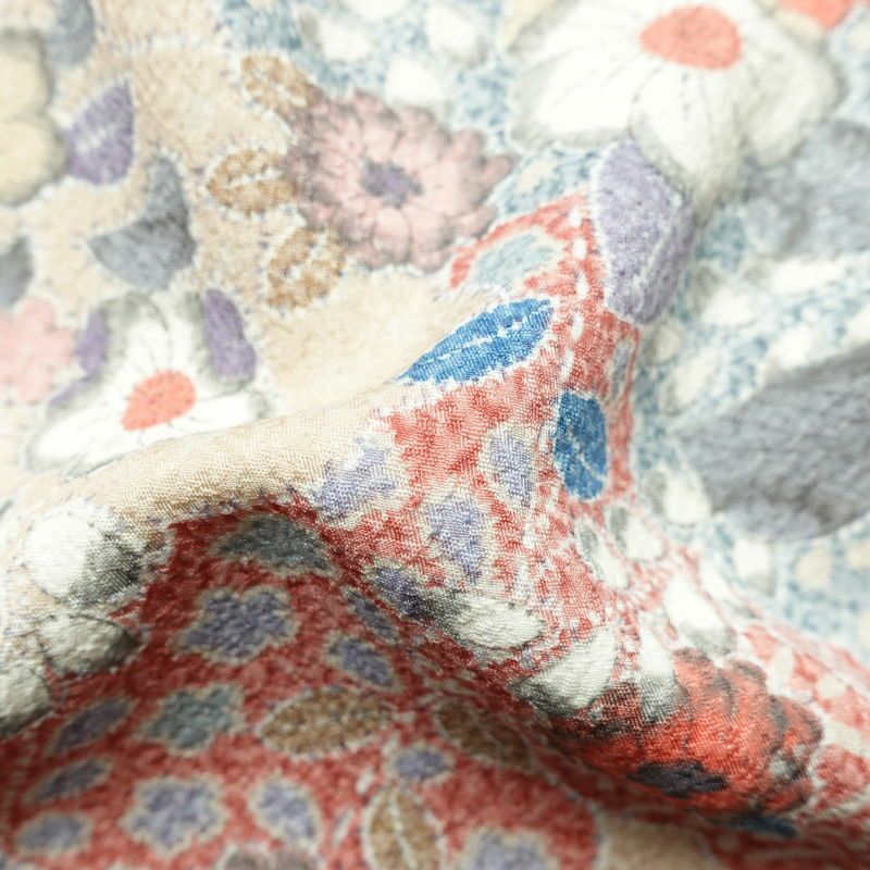 小紋 良品 総柄 正絹 花柄 袷仕立て 身丈164.5cm 裄丈65cm ベージュ_画像21