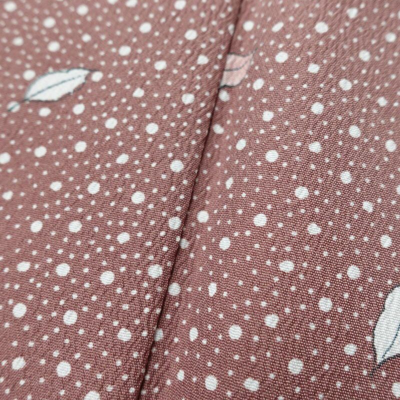 小紋 良品 ポリエステル 木の葉・植物柄 袷仕立て 身丈156cm 裄丈64.5cm 小豆・エンジ_画像9