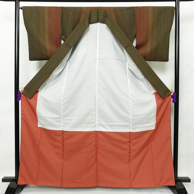 小紋 ポリエステル 縞柄・線柄 袷仕立て 身丈163.5cm 裄丈67cm 多色使い_画像3