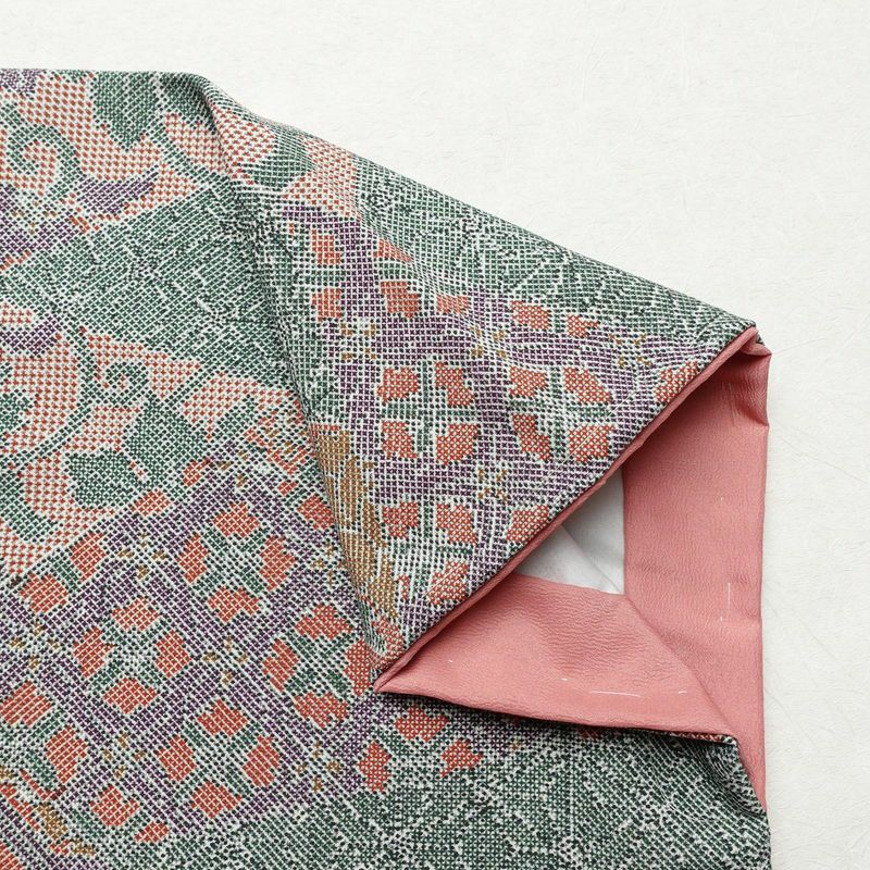 小紋 美品 しつけ糸付き ポリエステル 木の葉・植物柄 袷仕立て 身丈163cm 裄丈68cm 多色使い_画像13