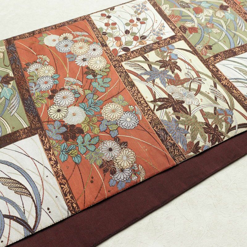 袋帯 六通柄 一般用 正絹 木の葉・植物柄 茶_画像10