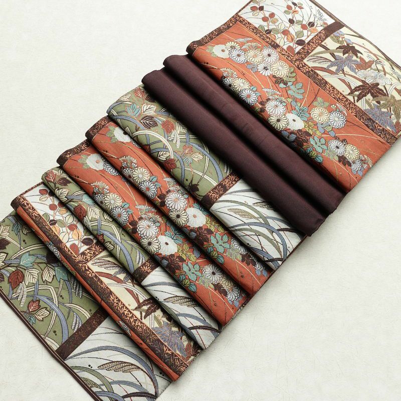 袋帯 六通柄 一般用 正絹 木の葉・植物柄 茶_画像21