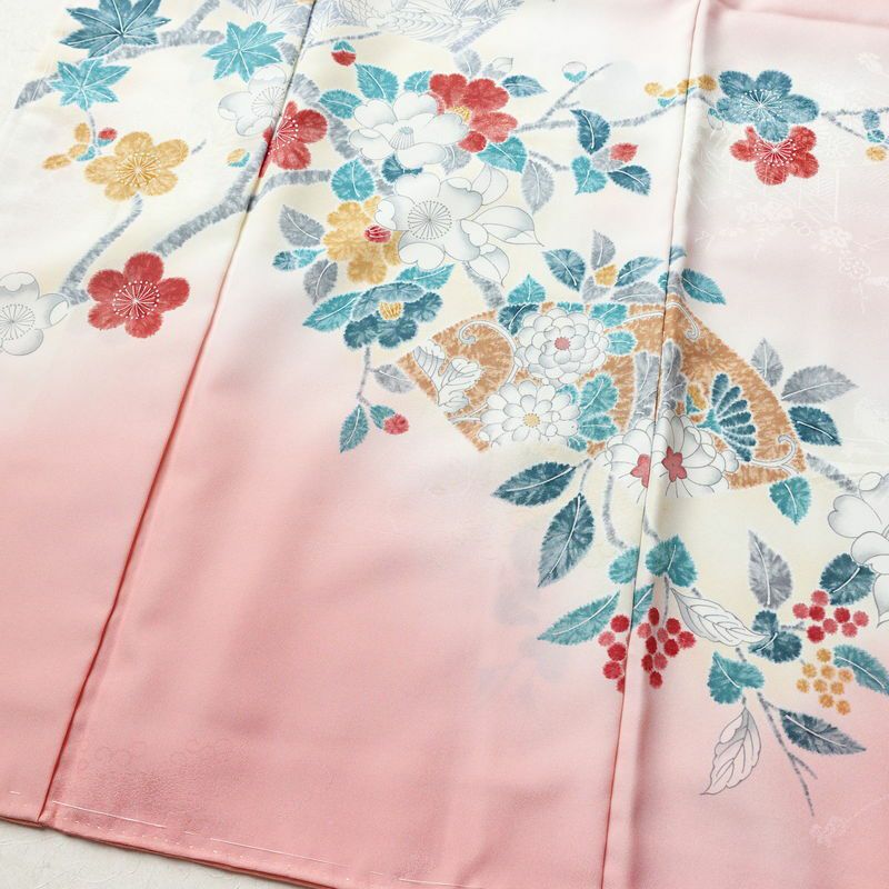 付け下げ ポリエステル 花柄 袷仕立て 身丈161.5cm 裄丈66.5cm ピンク_画像4