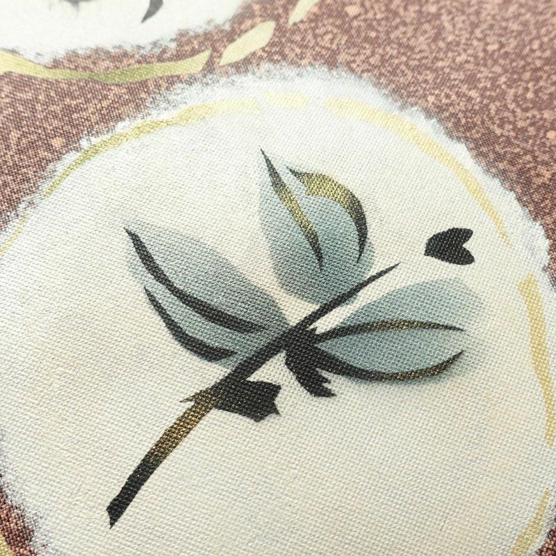 袋帯 太鼓柄 良品 一般用 正絹 木の葉・植物柄 箔 小豆・エンジ_画像5