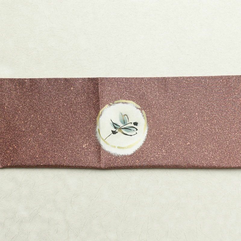 袋帯 太鼓柄 良品 一般用 正絹 木の葉・植物柄 箔 小豆・エンジ_画像14