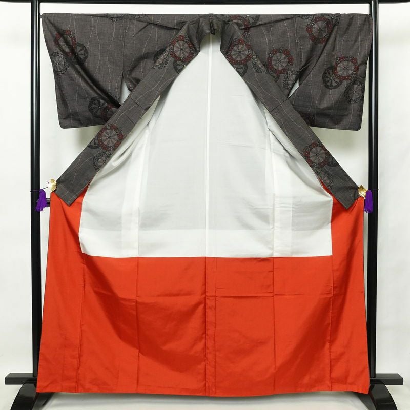 紬 正絹 古典柄 袷仕立て 身丈164.5cm 裄丈69.5cm 茶_画像3