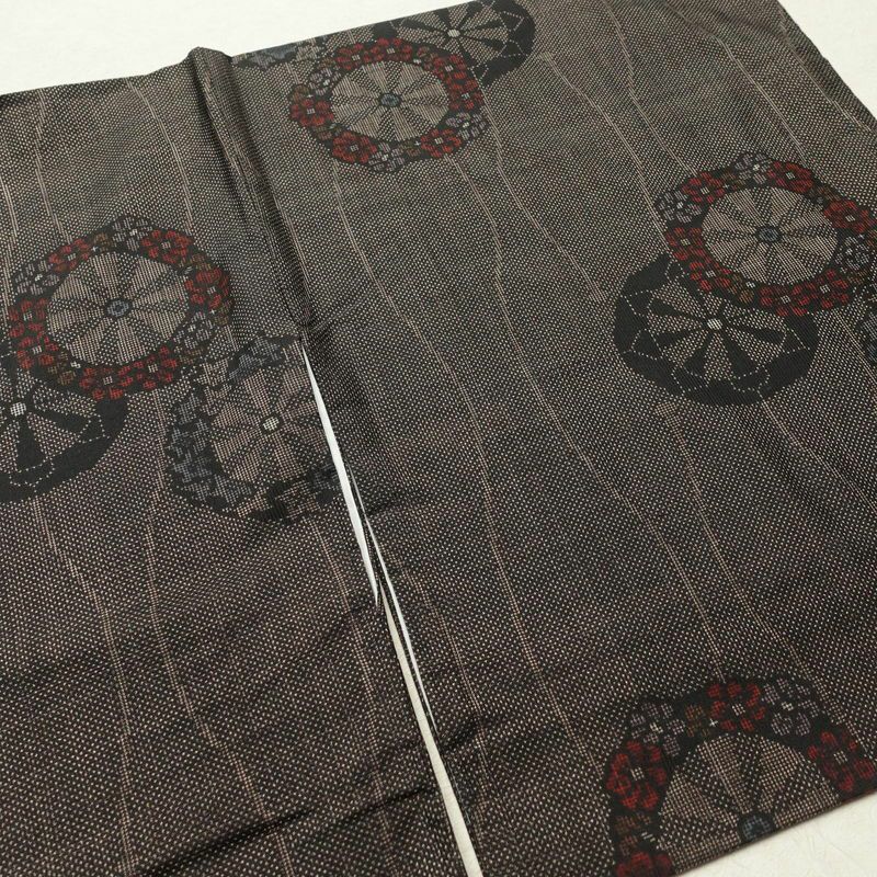 紬 正絹 古典柄 袷仕立て 身丈164.5cm 裄丈69.5cm 茶_画像13