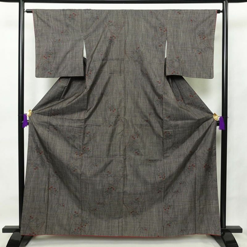 紬 正絹 幾何学柄・抽象柄 袷仕立て 身丈163.5cm 裄丈63.5cm 茶_画像1