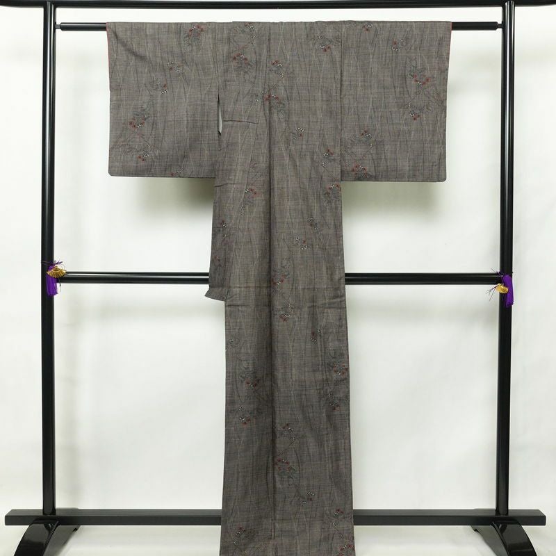 紬 正絹 幾何学柄・抽象柄 袷仕立て 身丈163.5cm 裄丈63.5cm 茶_画像2