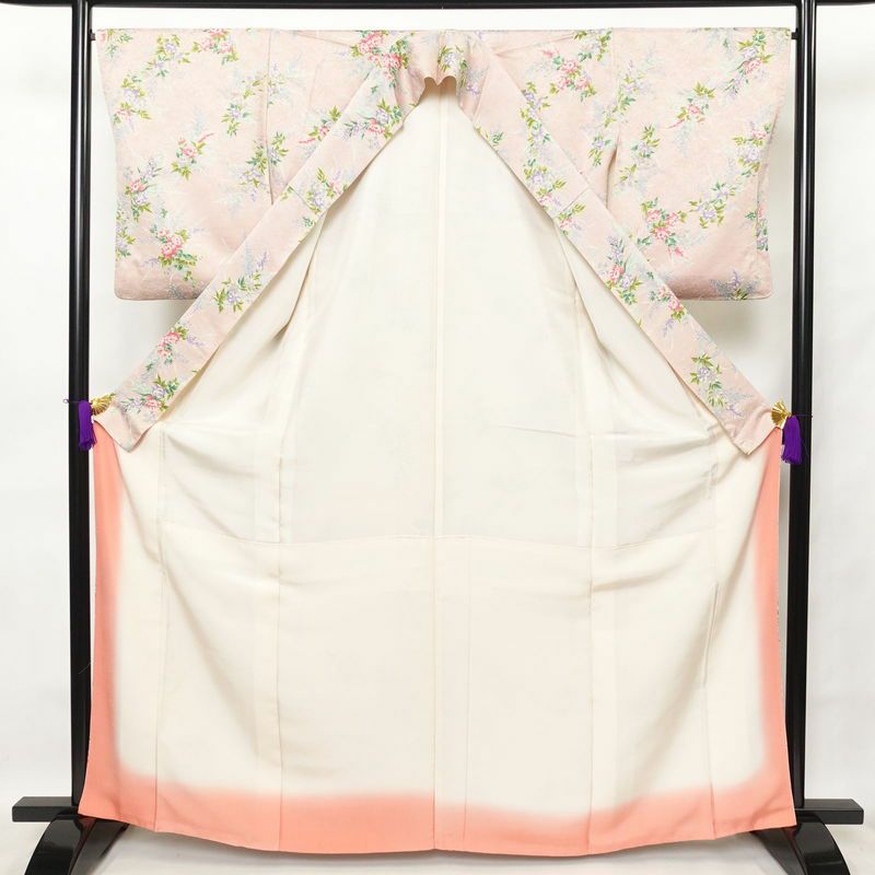小紋 総柄 正絹 花柄 袷仕立て 身丈164cm 裄丈66.5cm 金彩 ピンク_画像3