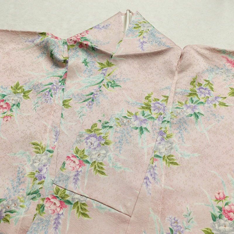 小紋 総柄 正絹 花柄 袷仕立て 身丈164cm 裄丈66.5cm 金彩 ピンク_画像13