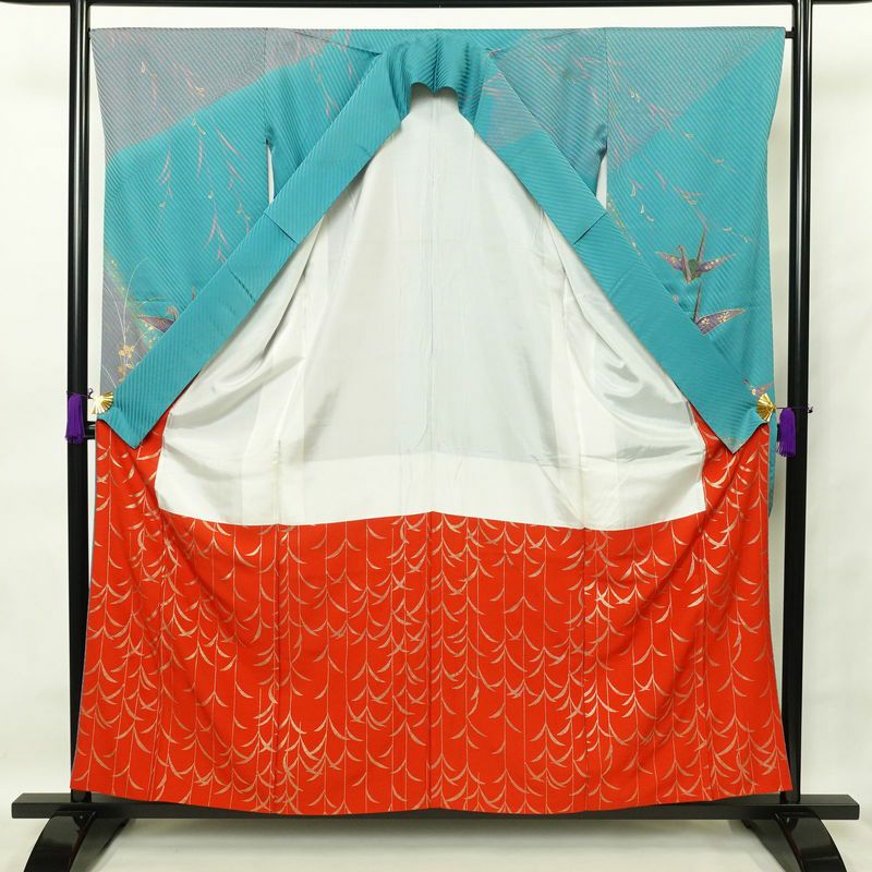 振袖 正絹 古典柄 袷仕立て 身丈158cm 裄丈64cm 箔 金彩 成人式 二十歳 青・紺_画像3