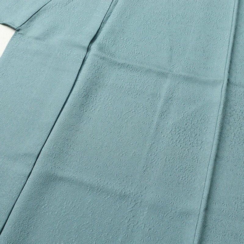 色無地 良品 一つ紋付き 正絹 木の葉・植物柄 袷仕立て 身丈151cm 裄丈64cm 青・紺_画像5