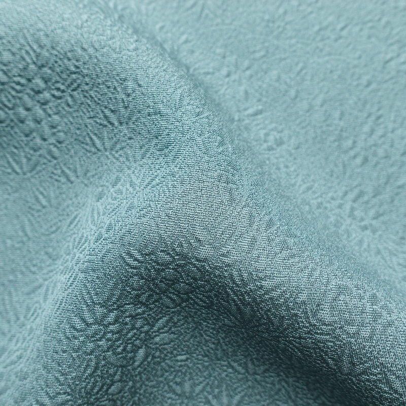 色無地 良品 一つ紋付き 正絹 木の葉・植物柄 袷仕立て 身丈151cm 裄丈64cm 青・紺_画像21