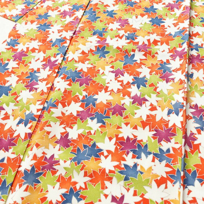 小紋 良品 縮緬 正絹 木の葉・植物柄 袷仕立て 身丈157.5cm 裄丈66cm 紅葉 橙_画像5