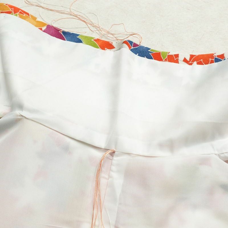 小紋 良品 縮緬 正絹 木の葉・植物柄 袷仕立て 身丈157.5cm 裄丈66cm 紅葉 橙_画像19