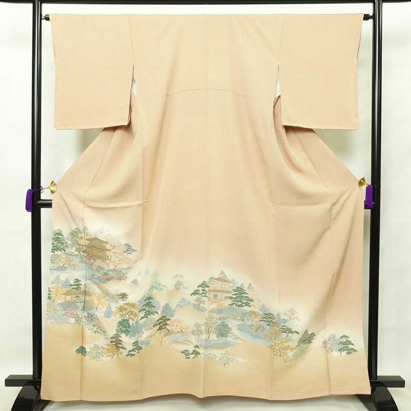 色留袖＊袷着物 背紋有 鶴松模様 黄土色 正絹 結婚式やお宮参りに＊3SY19 色留袖 | 古着着物、リサイクル着物、アンティーク着物の錦屋