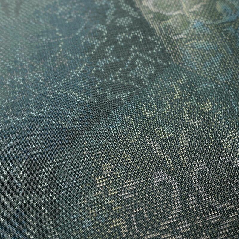 紬 良品 正絹 幾何学柄・抽象柄 袷仕立て 身丈160cm 裄丈65cm 一部しつけ糸付き 緑・うぐいす色_画像6