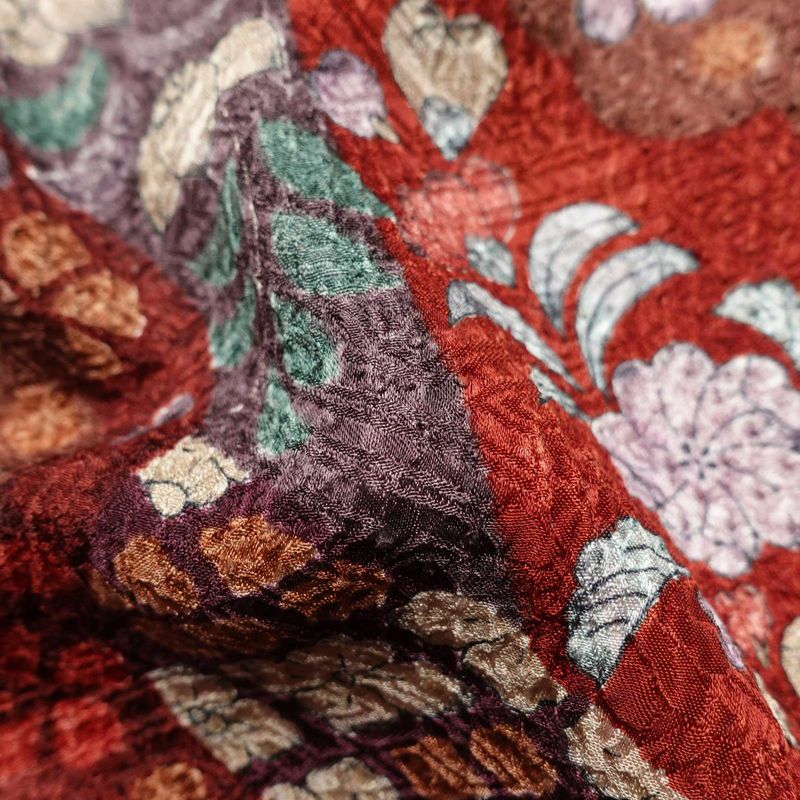 小紋 良品 正絹 花柄 袷仕立て 身丈156.5cm 裄丈63.5cm 辻が花風 赤・朱_画像21