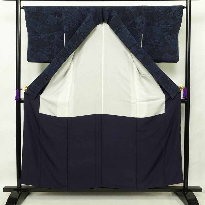 小紋 縮緬 総柄 正絹 古典柄 袷仕立て 身丈156cm 裄丈65.5cm 小紋着物 青・紺_画像3