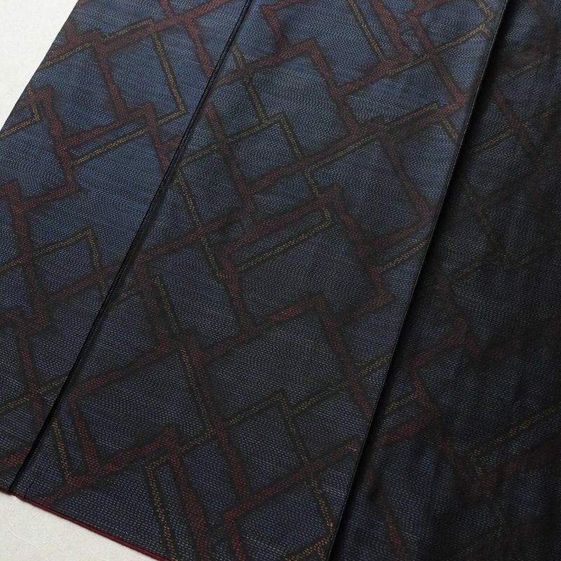 紬 正絹 幾何学柄・抽象柄 袷仕立て 身丈154.5cm 裄丈63cm 着物 青・紺_画像4