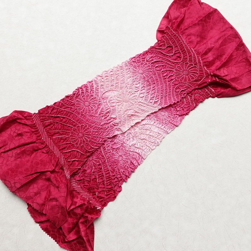 帯揚げ 絞り 正絹 花柄 ピンク_画像2