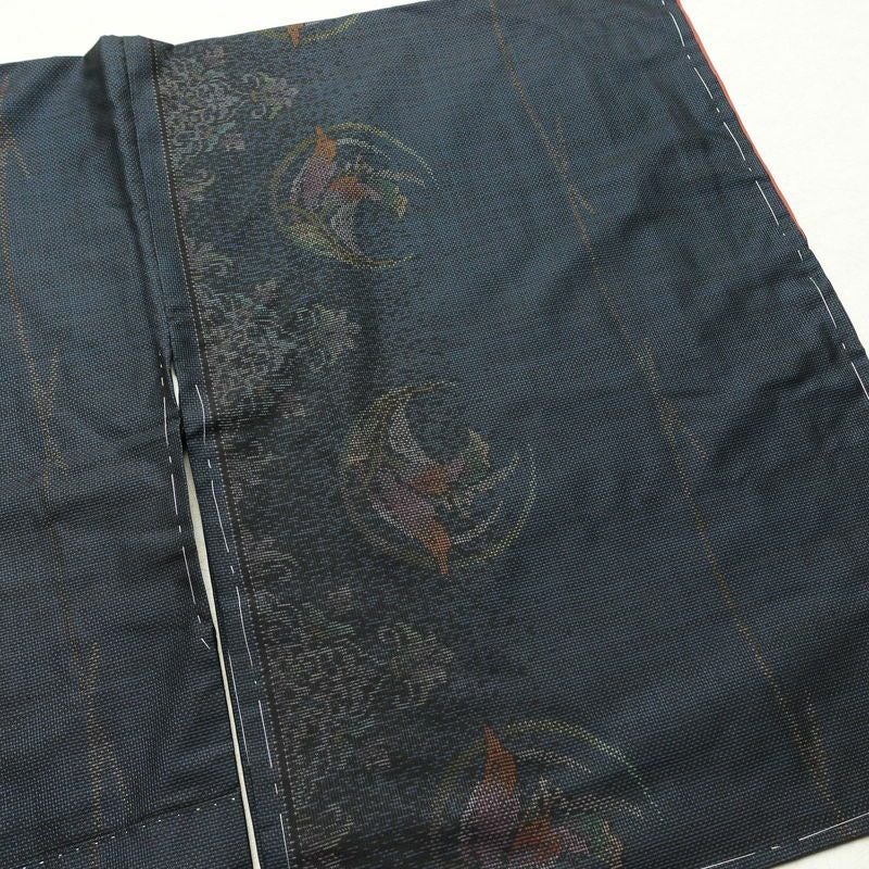 本場大島紬 純泥染 良品 証紙あり しつけ糸付き 正絹 花柄 袷仕立て 身丈163.5cm 裄丈66.5cm 青・紺_画像11