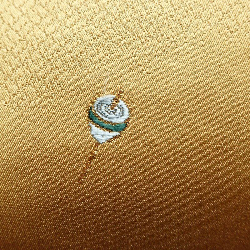 袋帯 六通柄 正絹 古典柄 刺繍 独楽 傘 黄・黄土色_画像8