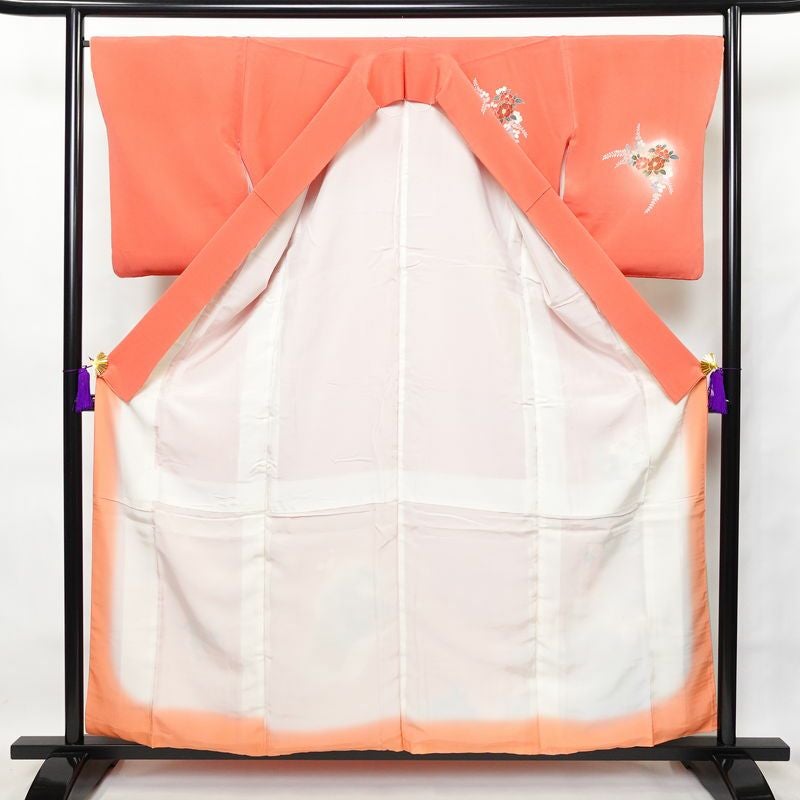 訪問着 縮緬 正絹 古典柄 袷仕立て 身丈158.5cm 裄丈67cm 箔 ピンク_画像3