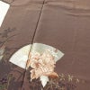付け下げ 縮緬 正絹 木の葉・植物柄 袷仕立て 身丈168cm 裄丈69cm 箔 刺繍 金彩 茶_画像5