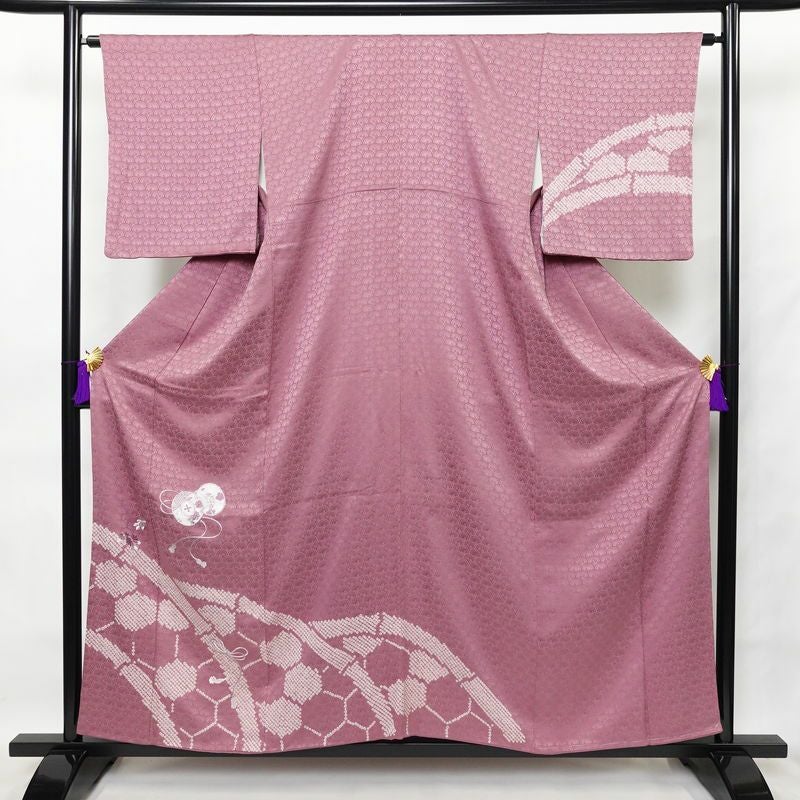 付け下げ 良品 しつけ糸付き 正絹 花柄 袷仕立て 身丈154.5cm 裄丈64cm