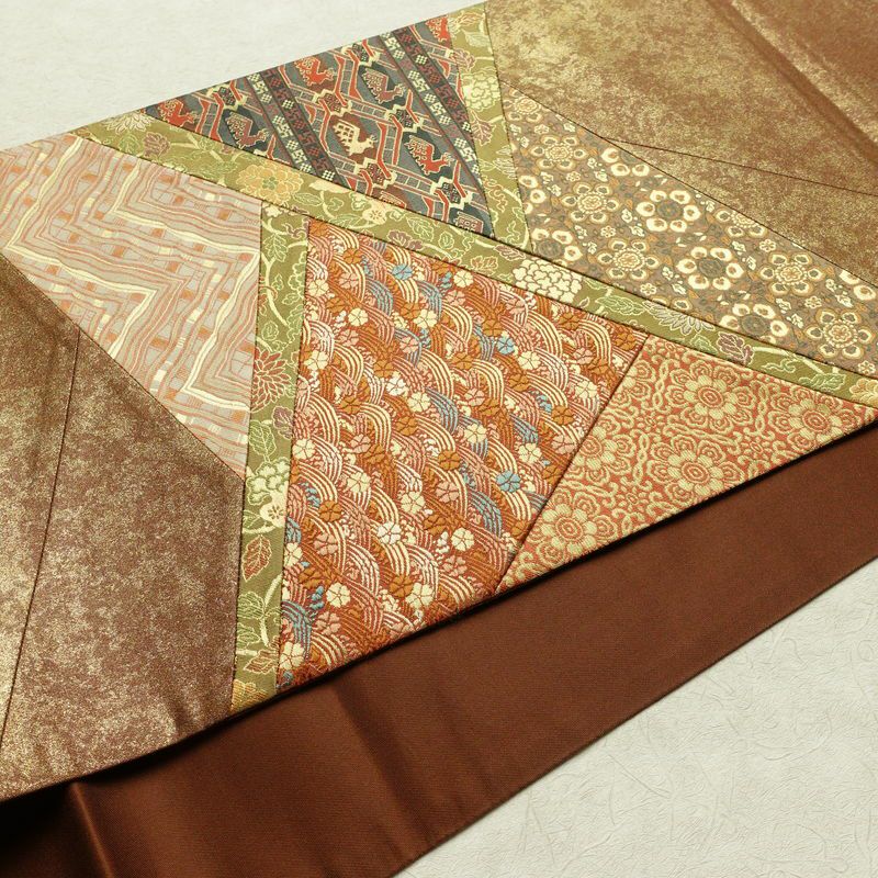 袋帯 太鼓柄 良品 切嵌 フォーマル用 正絹 幾何学柄・抽象柄 箔 茶_画像11