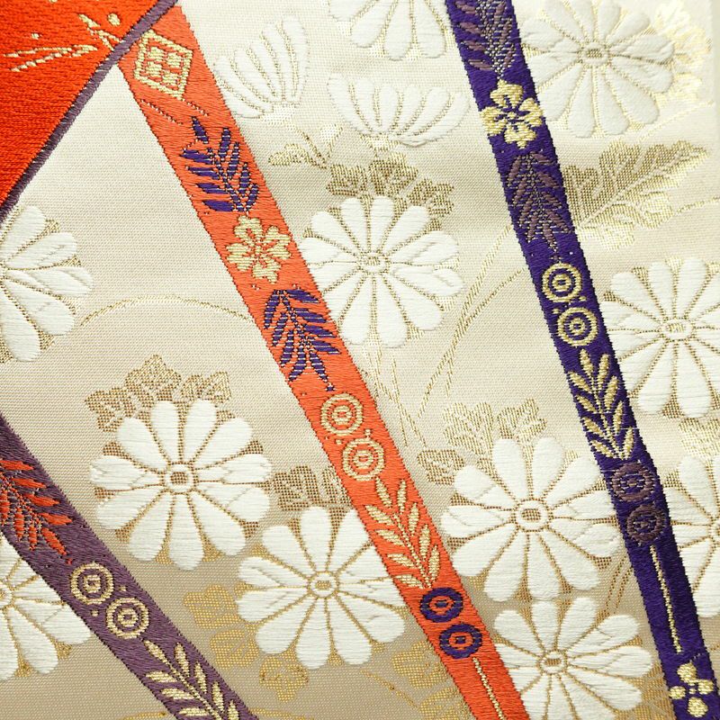 袋帯 六通柄 フォーマル用 正絹 古典柄 扇面 箔 ベージュ_画像3