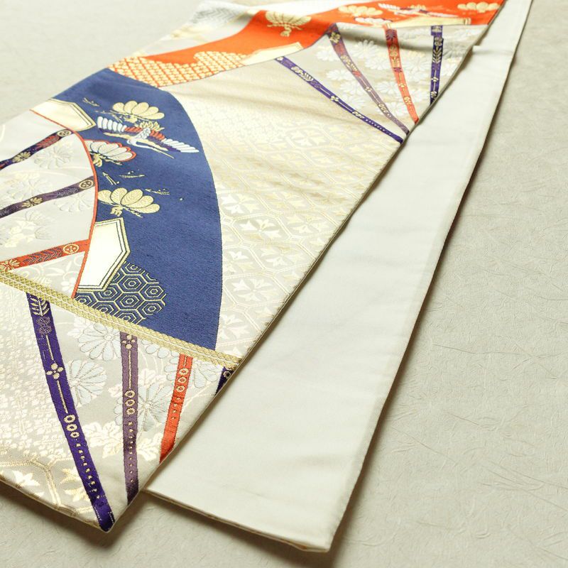 袋帯 六通柄 フォーマル用 正絹 古典柄 扇面 箔 ベージュ_画像7