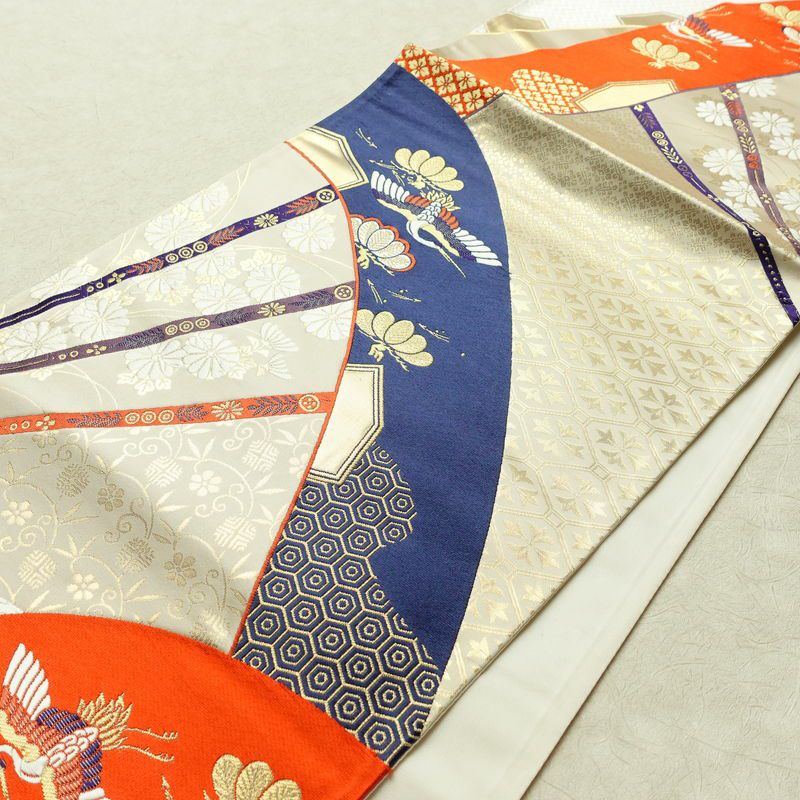 袋帯 六通柄 フォーマル用 正絹 古典柄 扇面 箔 ベージュ_画像9