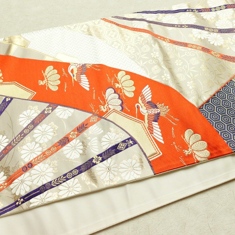 袋帯 六通柄 フォーマル用 正絹 古典柄 扇面 箔 ベージュ_画像11