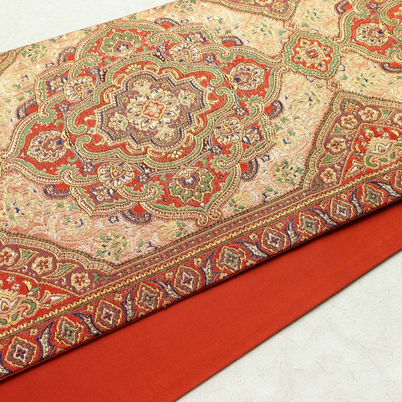 袋帯 六通柄 良品 フォーマル用 正絹 幾何学柄・抽象柄 金通し 橙_画像11