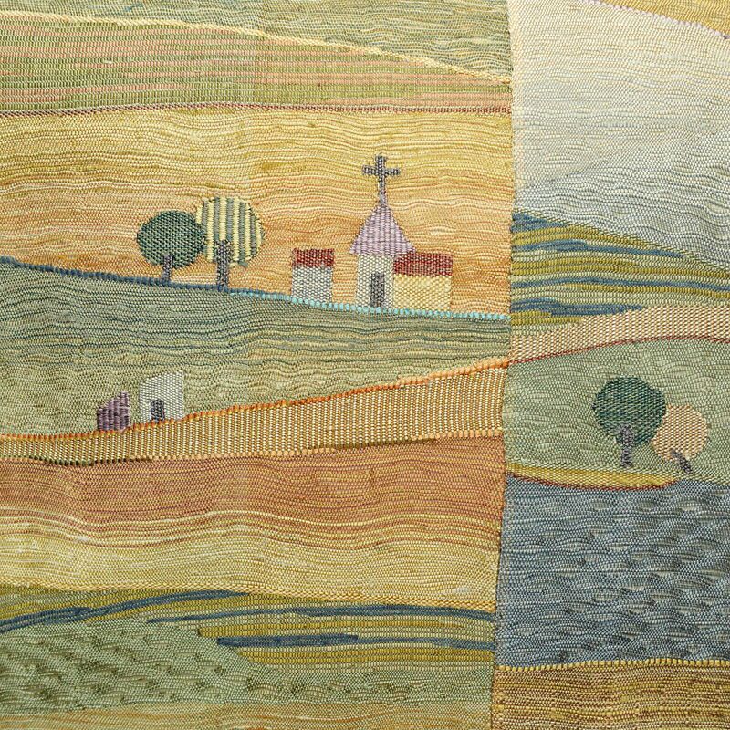 袋帯 太鼓柄 良品 すくい織 一般用 正絹 風景柄 黄・黄土色_画像2