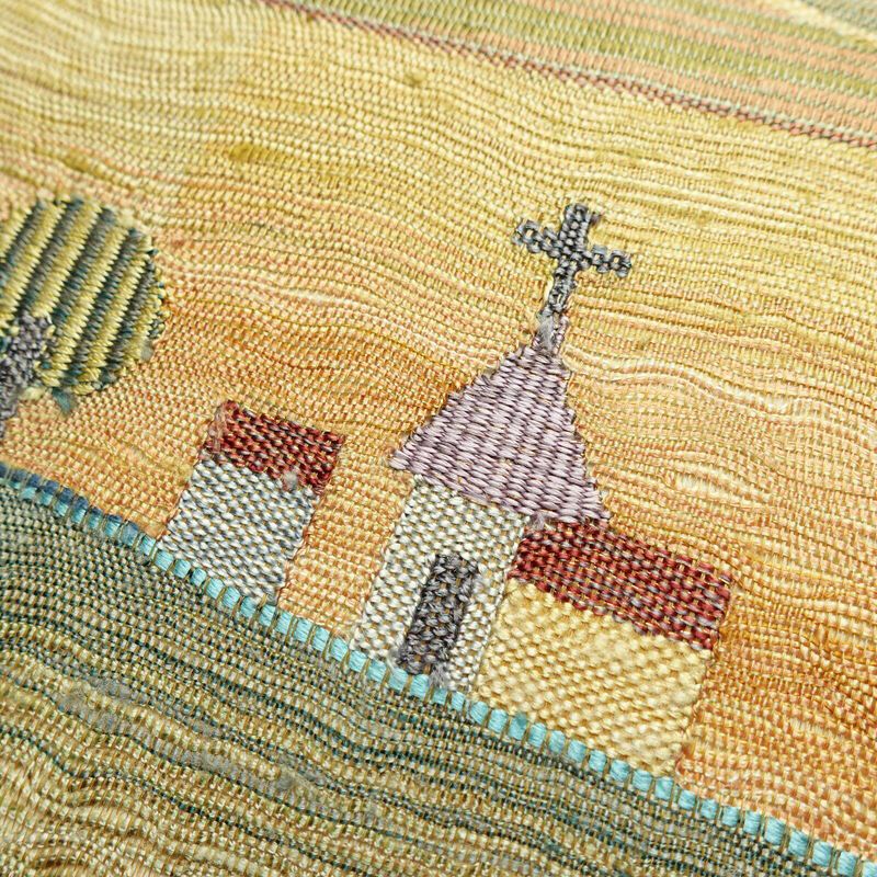 袋帯 太鼓柄 良品 すくい織 一般用 正絹 風景柄 黄・黄土色_画像3