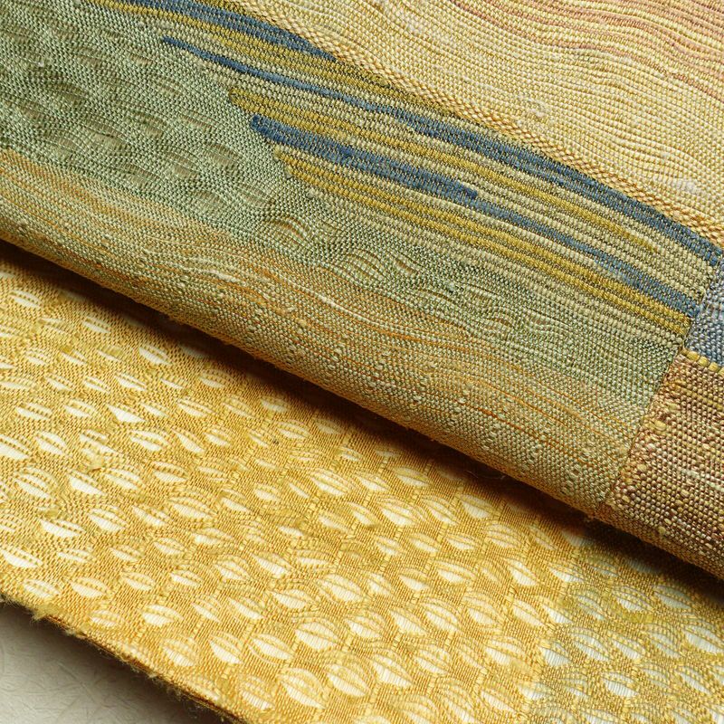 袋帯 太鼓柄 良品 すくい織 一般用 正絹 風景柄 黄・黄土色_画像7