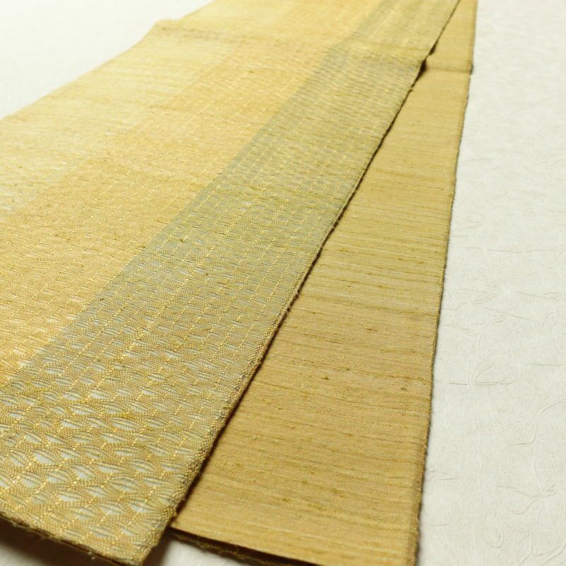 袋帯 太鼓柄 良品 すくい織 一般用 正絹 風景柄 黄・黄土色_画像8