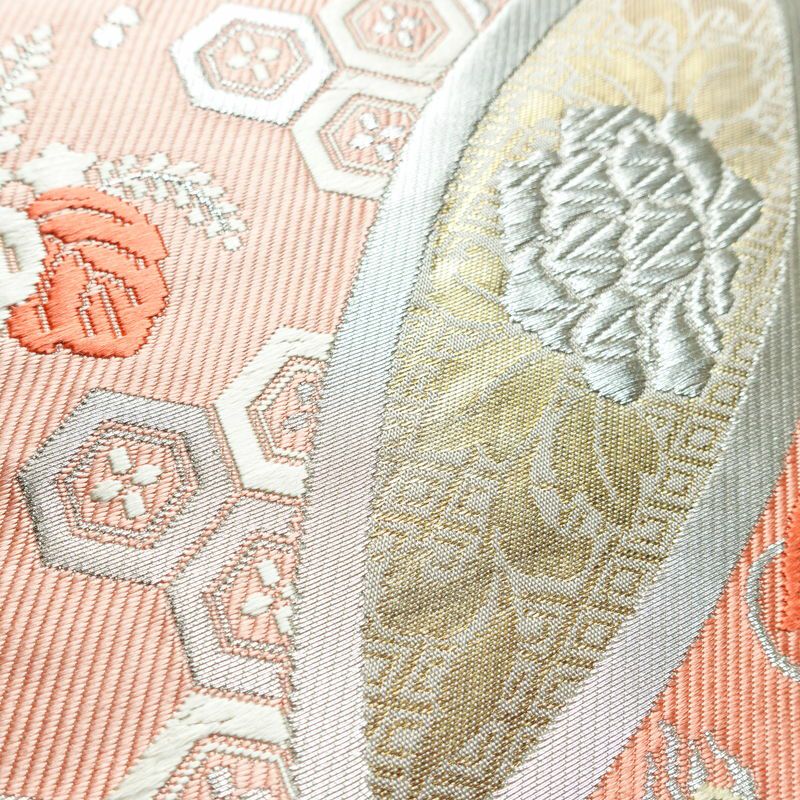 袋帯 六通柄 フォーマル用 正絹 七宝 古典柄 箔 グレー_画像3