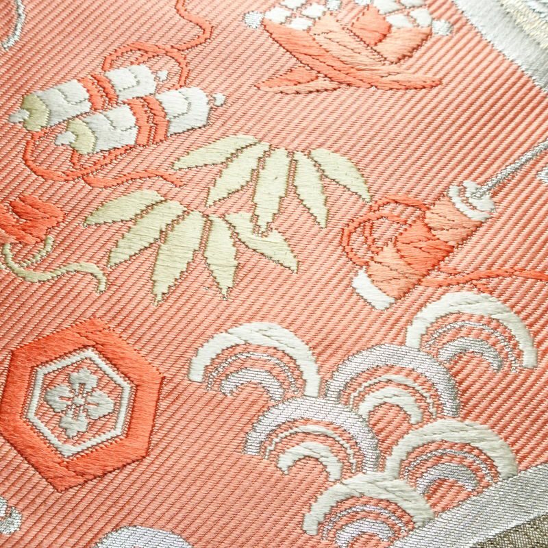 袋帯 六通柄 フォーマル用 正絹 七宝 古典柄 箔 グレー_画像4