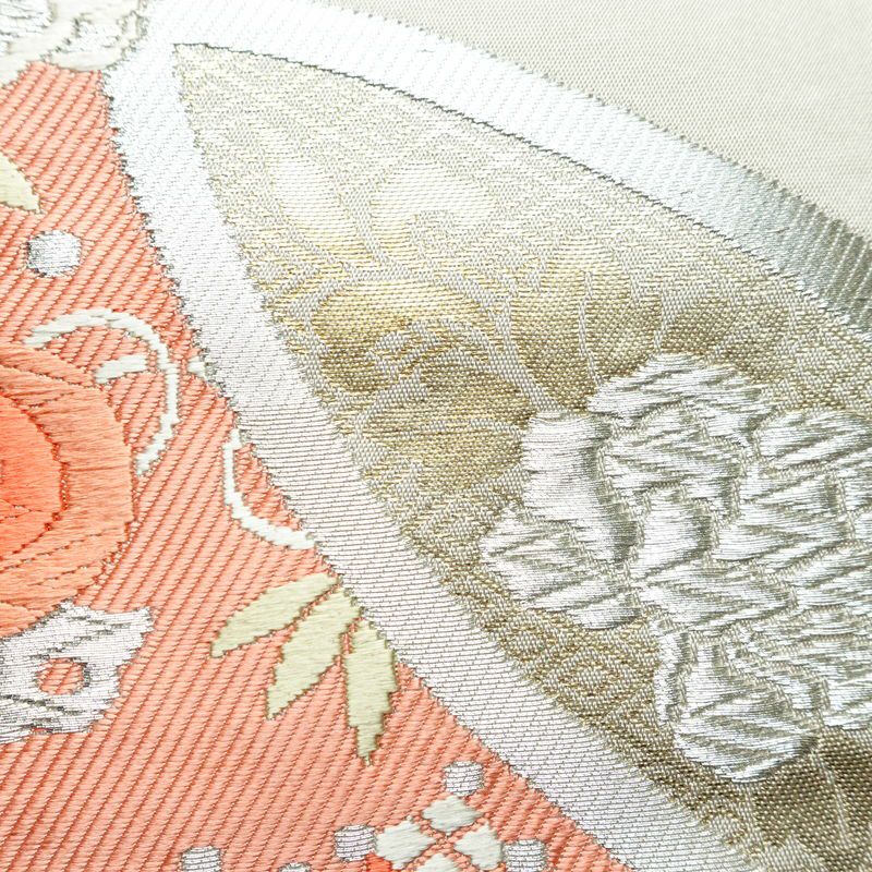 袋帯 六通柄 フォーマル用 正絹 七宝 古典柄 箔 グレー_画像5