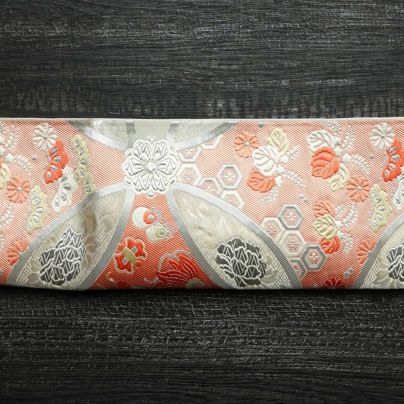 袋帯 六通柄 フォーマル用 正絹 七宝 古典柄 箔 グレー_画像13