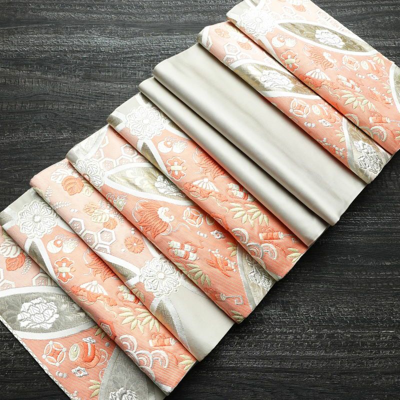 袋帯 六通柄 フォーマル用 正絹 七宝 古典柄 箔 グレー_画像21